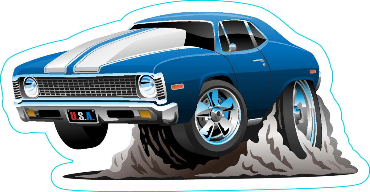 Classic American Muscle Car Cartoon Sticker