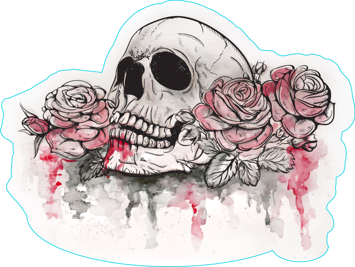 Skull And Flowers Day Of The Dead Illustration Sticker