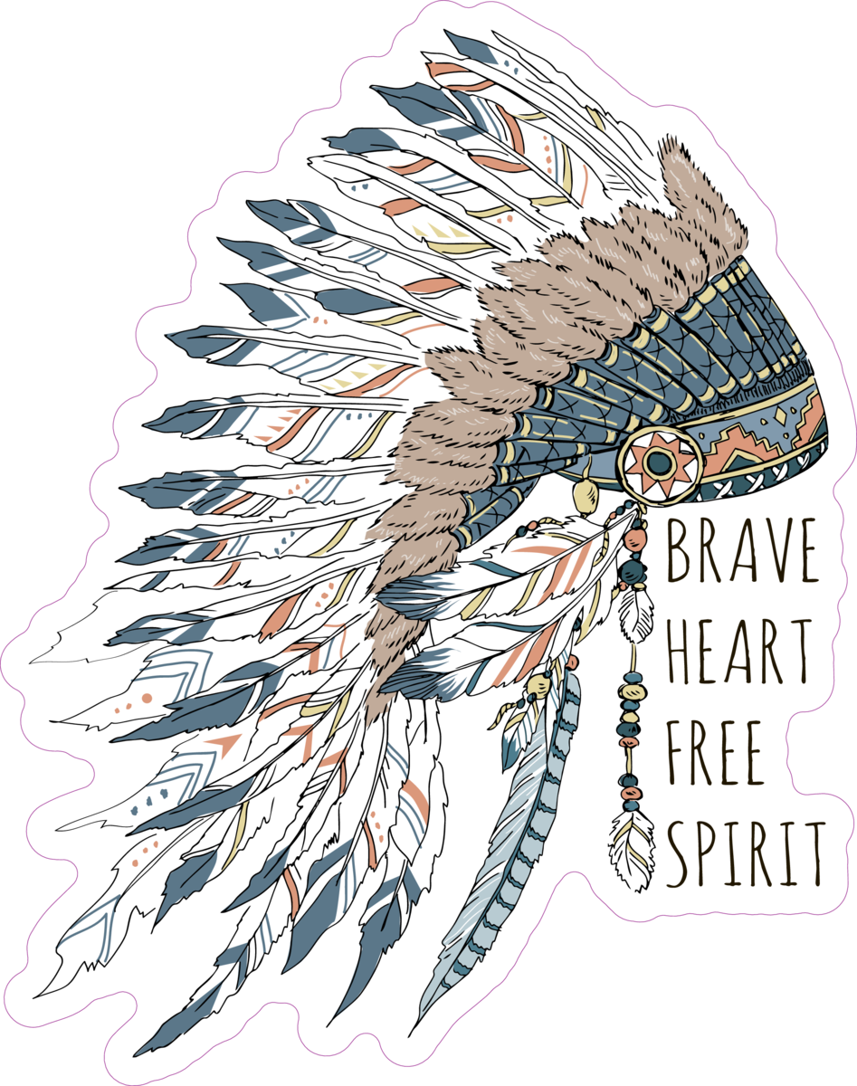Brave Heart Free Spirit Native American Headdress Sticker