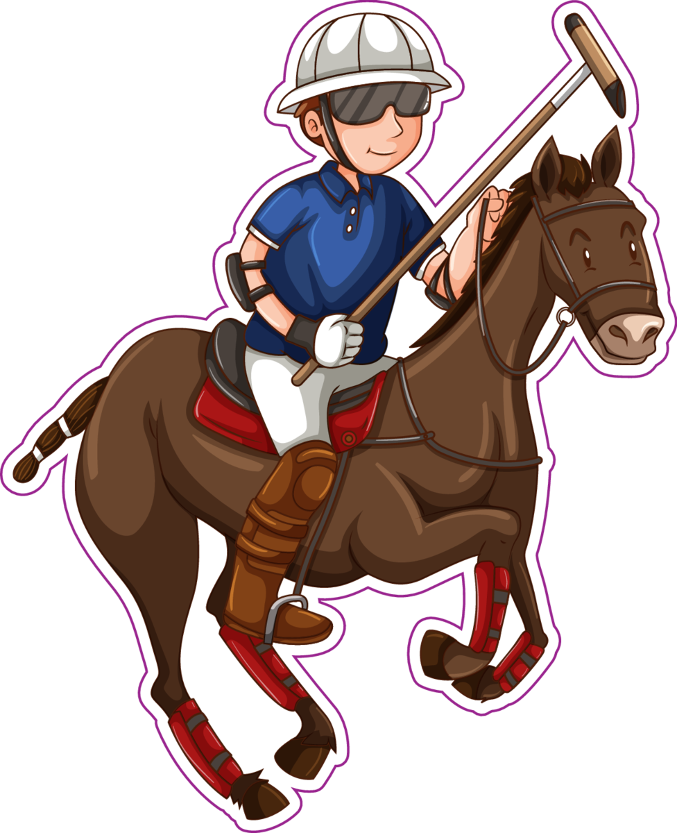 Cartoon Man On Horse Playing Polo Sticker