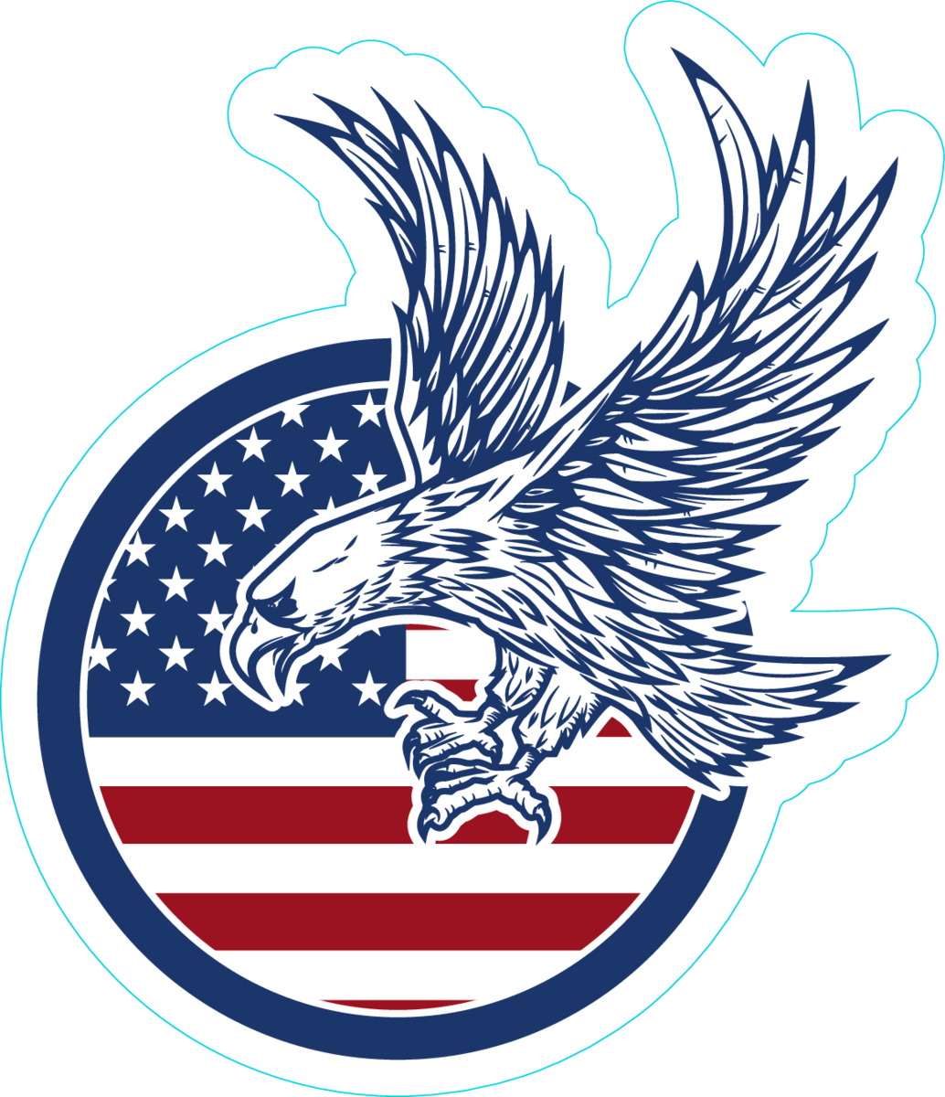 Eagle Soaring On American Flag Sticker