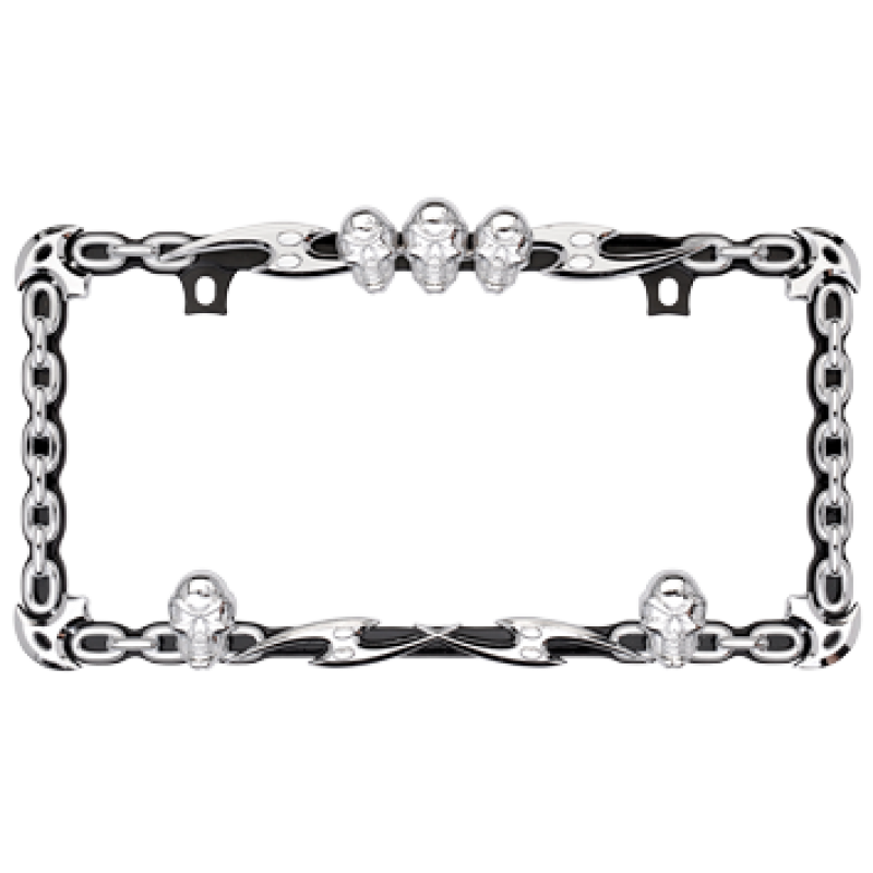 Skull and Chain Skeleton Black and Chrome License Plate Frame