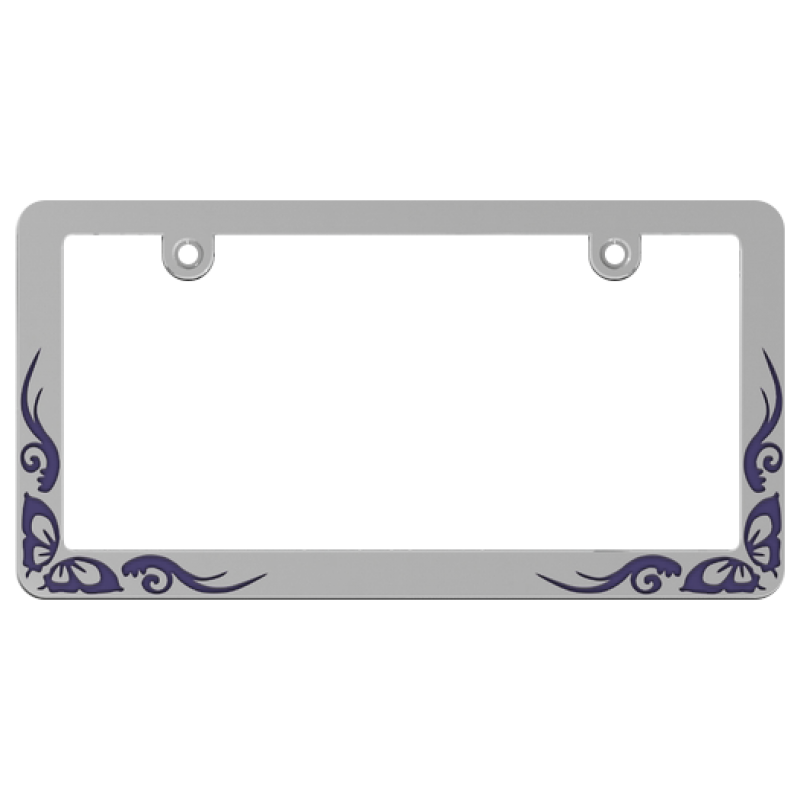 Chrome Coated Purple Butterfly Tattoo License Plate Frame