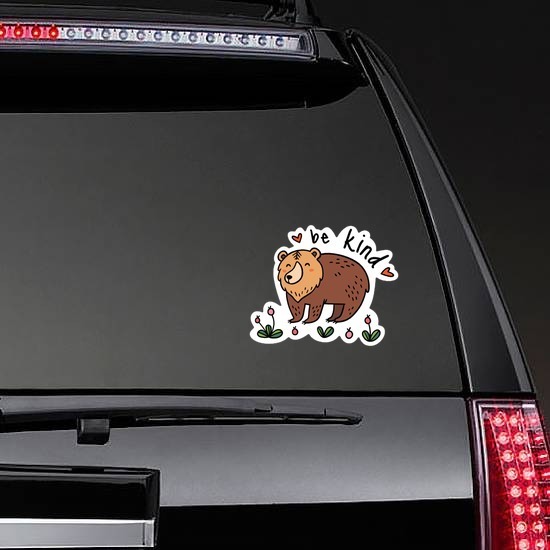 Be Kind Camping Sticker on a Rear Car Window example