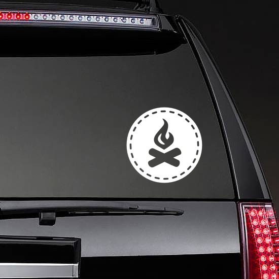 Camp Fire Patch Sticker on a Rear Car Window example