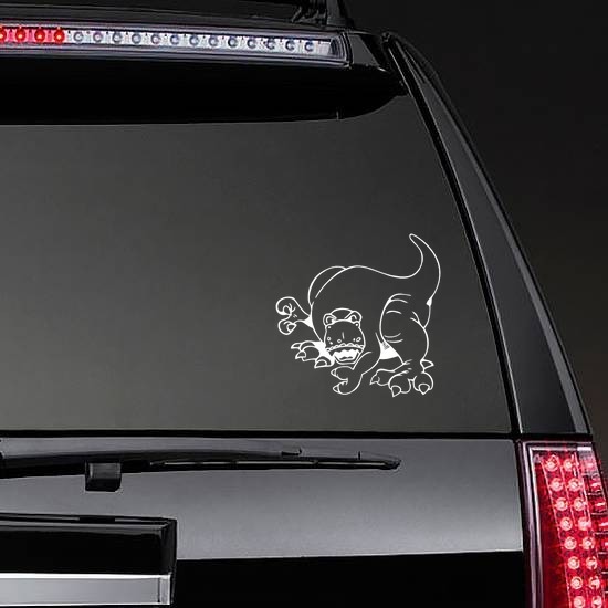 Cartoon Tyrannosaurus Rex Dinosaur Sticker on a Rear Car Window example