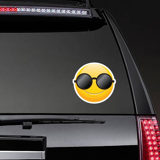 Cute Round Sunglasses Emoji Sticker on a Rear Car Window example