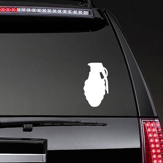 Hand Grenade Sticker on a Rear Car Window example