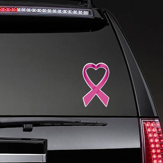 Heart Pink Ribbon Die-Cut Sticker on a Rear Car Window example