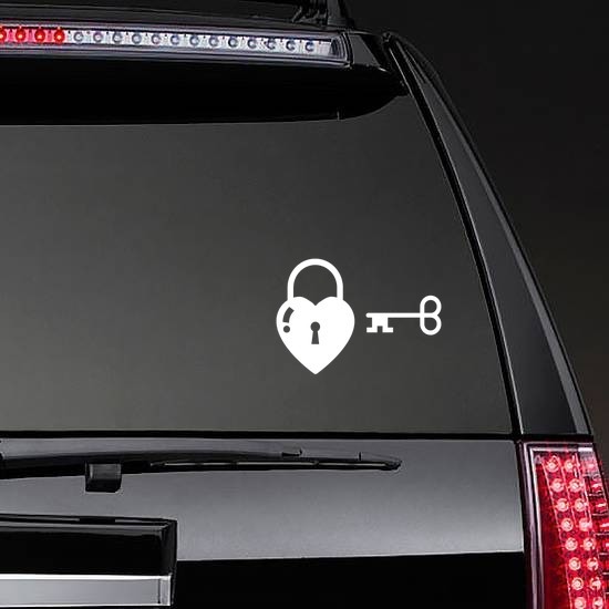 Heart With Lock & Key Sticker on a Rear Car Window example