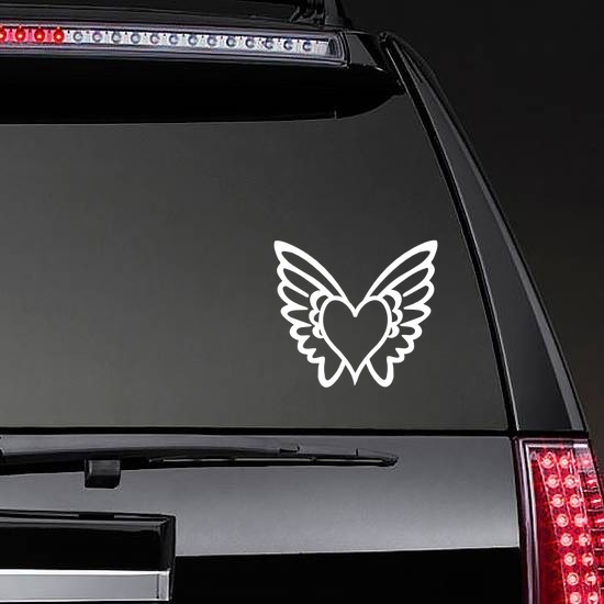 Heart With Wings Outline Sticker on a Rear Car Window example