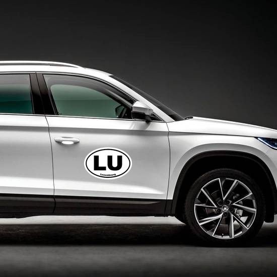 Luxembourg LU Oval Magnet on a Car Side example