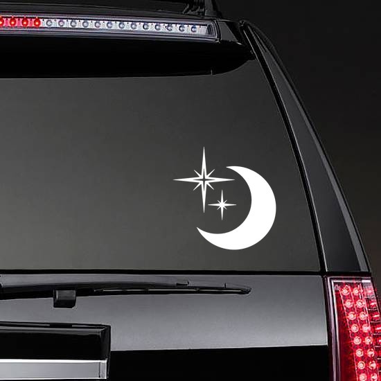 Moon With Bright Stars Sticker on a Rear Car Window example