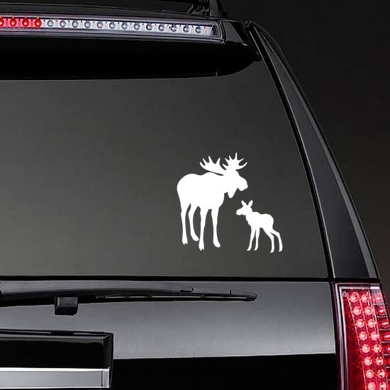 Moose With Baby Sticker on a Rear Car Window example