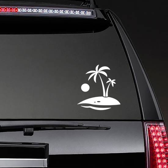 Palm Tree Beach Scene Sticker on a Rear Car Window example