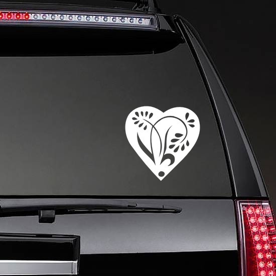 Pedaled Flower In A Heart Sticker on a Rear Car Window example