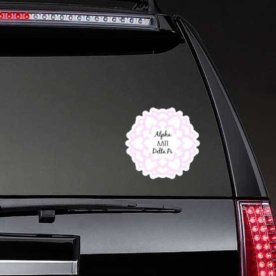 Pink Alpha Delta Pi Mandala Sticker on a Rear Car Window example