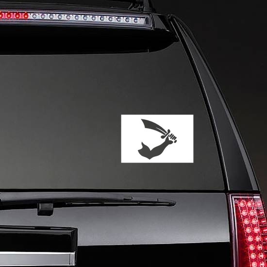 Pirate Holding Sword Sticker on a Rear Car Window example