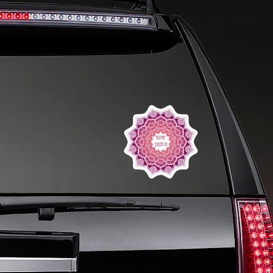 Purple and Red Alpha Delta Pi Mandala Sticker on a Rear Car Window example