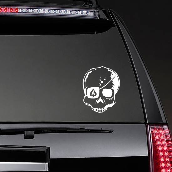 Skull With Eye Patch Sticker on a Rear Car Window example