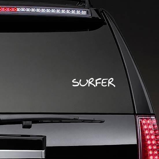 Surfer Text Sticker on a Rear Car Window example