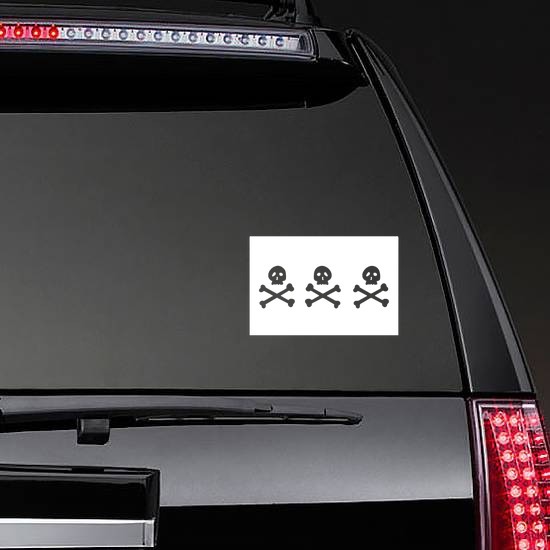 Three Skeletons Pirate Flag Sticker on a Rear Car Window example