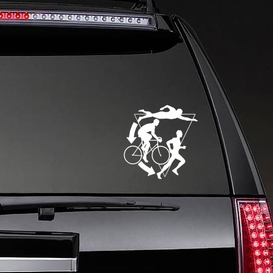 Triathlon, Swimmer, Biker, Runner Sticker on a Rear Car Window example