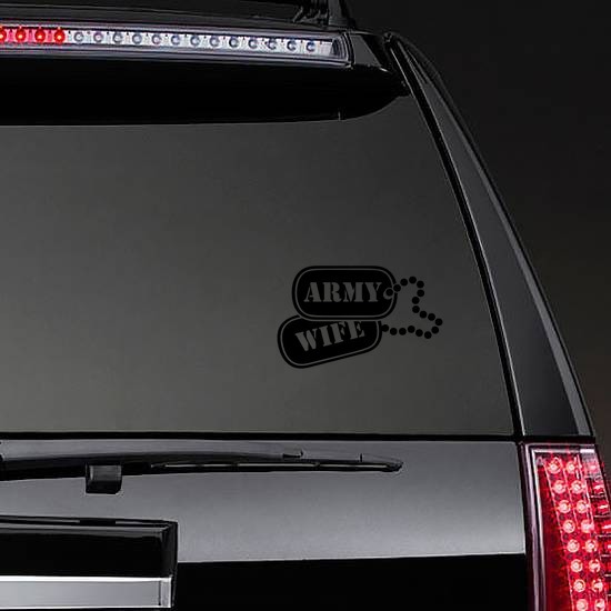 US Army Wife Dog Tags Sticker on a Rear Car Window example