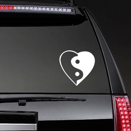 Yin And Yang In A Heart Sticker on a Rear Car Window example