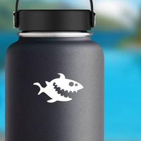 A Smiling Shark Sticker on a Water Bottle example