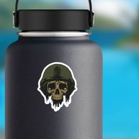 Army Helmet Skull Sticker on a Water Bottle example