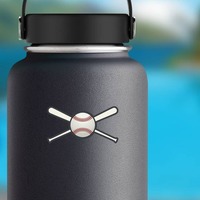 Baseball or Softball with Crossed Bats Sticker on a Water Bottle example