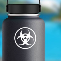 Biohazard In Circle Sticker on a Water Bottle example