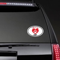 Handwritten I Love My Cat With Heart And Paw Oval Sticker on a Rear Car Window example