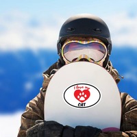 Handwritten I Love My Cat With Heart And Paw Oval Sticker on a Snowboard example