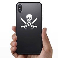 Happy Pirate Skull And Swords Sticker on a Phone example