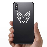 Heart With Wings Outline Sticker on a Phone example