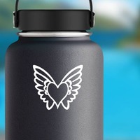 Heart With Wings Outline Sticker on a Water Bottle example