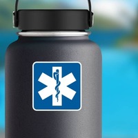 Hospital Symbol Sticker on a Water Bottle example