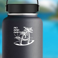 Island And Palm Trees - No Bad Days Sticker on a Water Bottle example