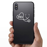 Md Stethoscope Sticker on a Phone example