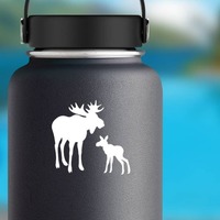 Moose With Baby Sticker on a Water Bottle example