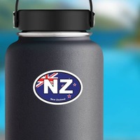 New Zealand Nz Flag Oval Sticker on a Water Bottle example