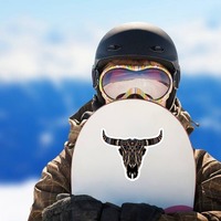 Painted Bull Cow Skull With Horns Sticker on a Snowboard example