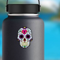 Painted Skull Key to My Heart Sticker on a Water Bottle example