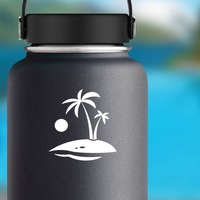 Palm Tree Beach Scene Sticker on a Water Bottle example