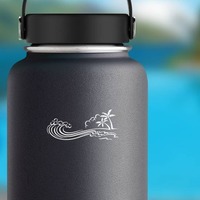 Palm Trees Island And Ocean Waves Sticker on a Water Bottle example