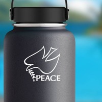 Peace And Dove Bird Sticker on a Water Bottle example