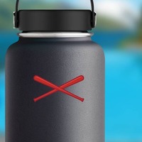 Red Crossed Baseball or Softball Bats Sticker on a Water Bottle example