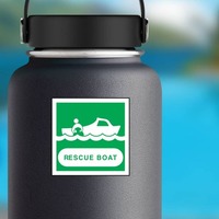 Rescue Boat Sign Sticker on a Water Bottle example